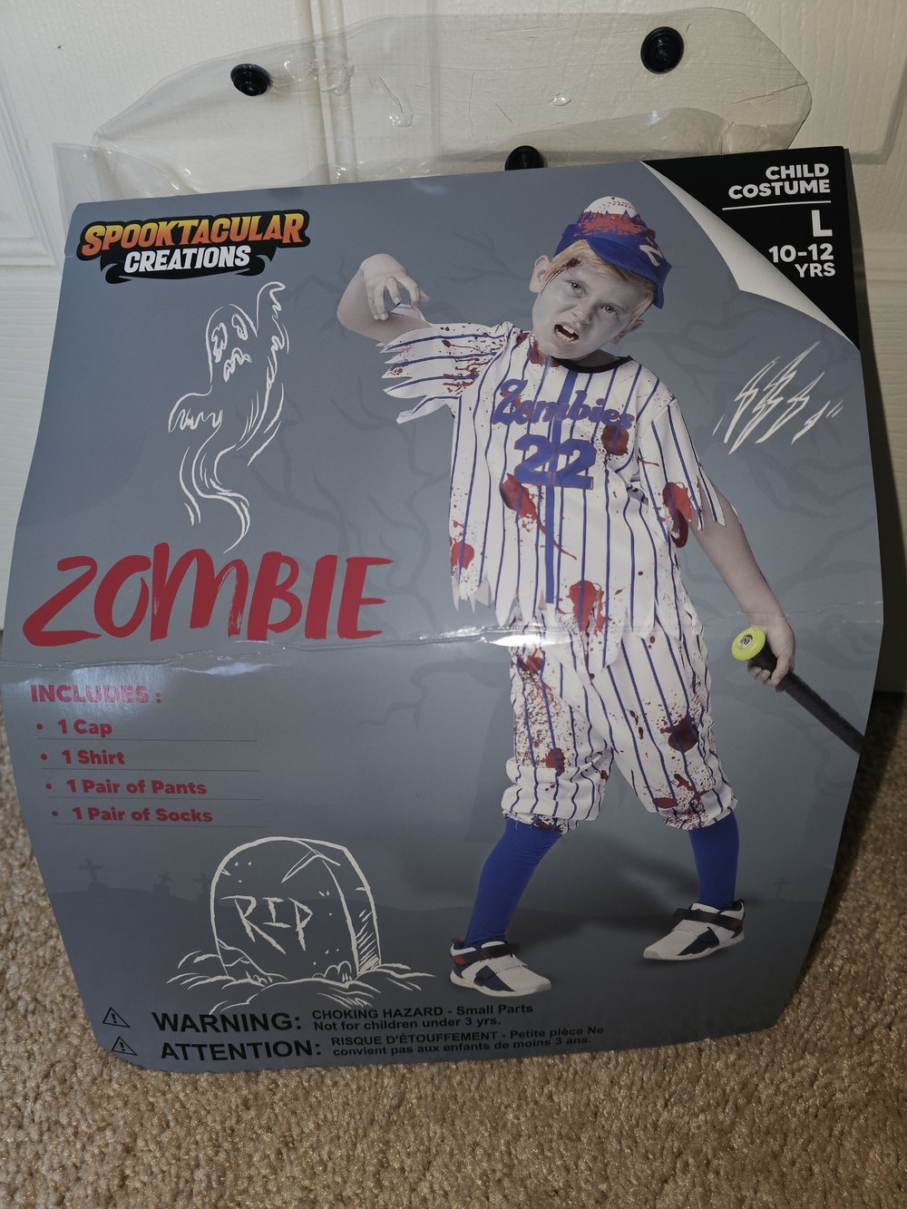 Kids' Blue Zombie Baseball Costume - Large (10-12 yrs)